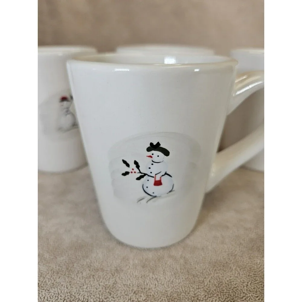 William Sonoma Set Of Four Assorted Decorative Snowman Mugs Winter Christmas